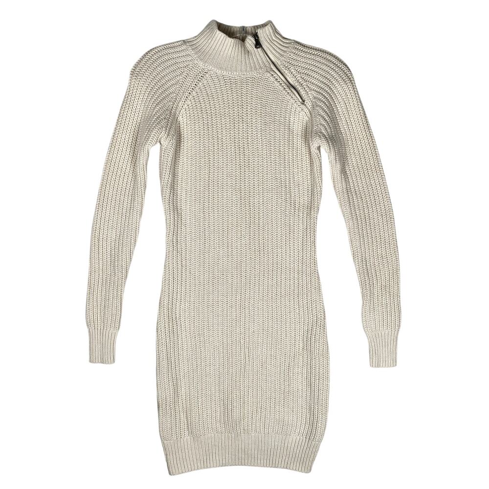 Yes Lola Textured Sweater Dress S Shoulder Zip Minimalist Classic Capsule Cozy